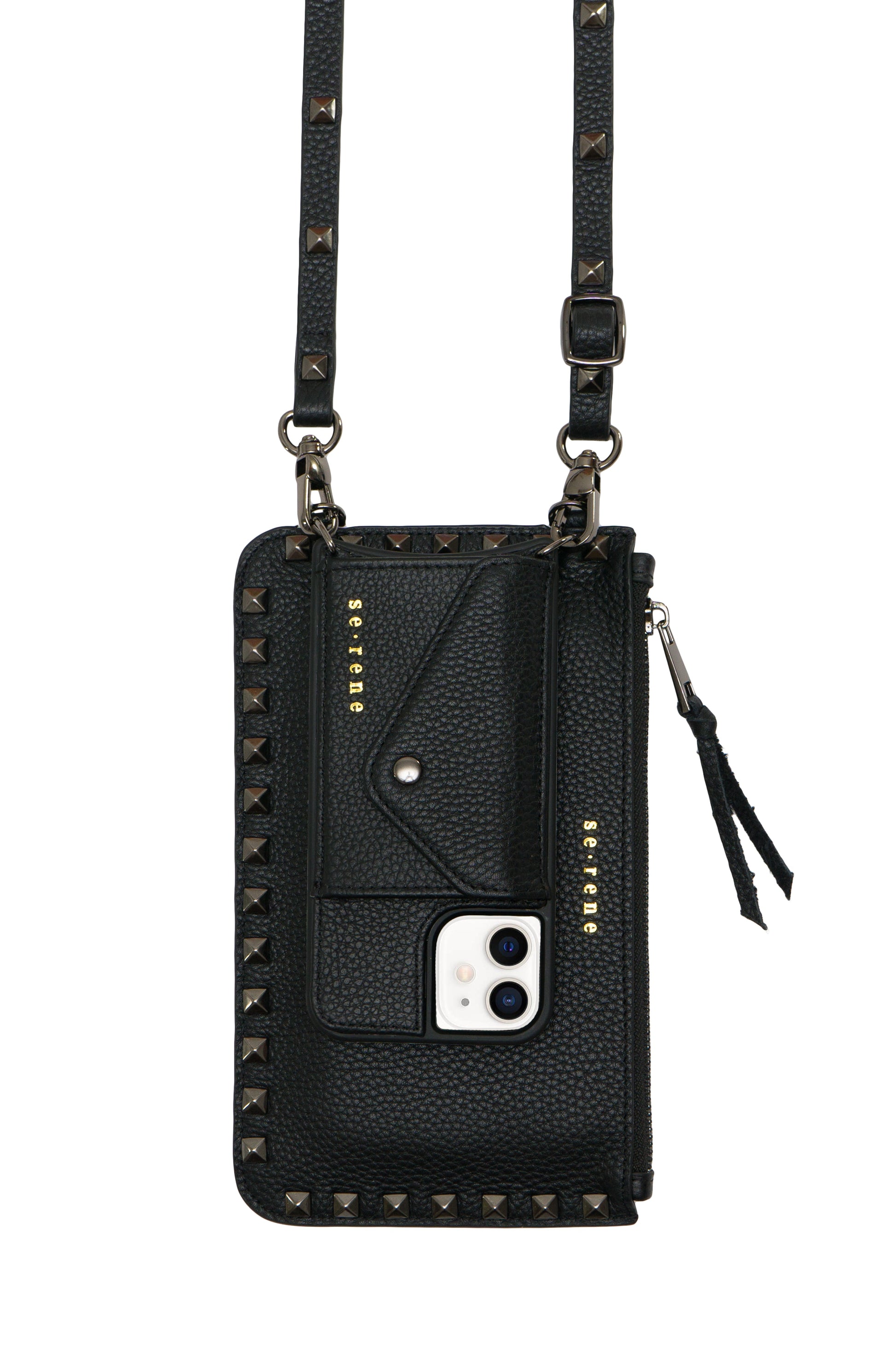 Bandolier Pebble Leather iPhone 13 Pro Case in Black/Pewter w/D