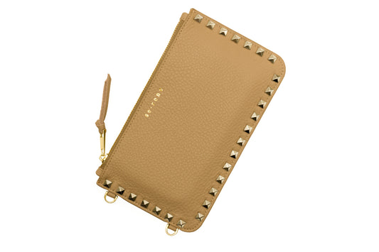 Tan Gold Pyramid Stud Fashion Pouch