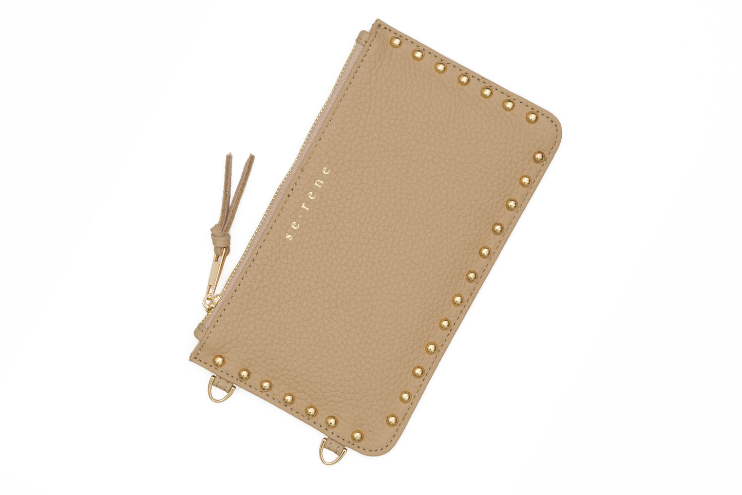 Taupe & Gold Round Studded Fashion Pouch